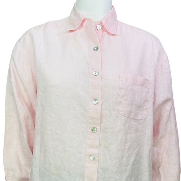 Bryn Walker Womens Linen Shirt Top Long Sleeve Button Front Pink Plus Size 1X - Picture 4 of 13